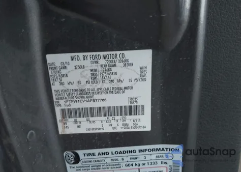 2010 Ford F-150 Fx4/Harley-Davidson/King Ranch/Lariat/Platinum/Xl/Xlt from USA, damaged, VIN 1FTFW1EV1AFB77786